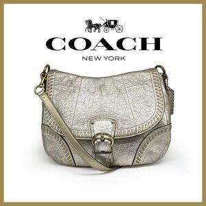 Coach Poppy Platinum Metallic Leather Whipstitch Convertible Bag | Style #19008